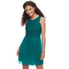 Juniors' Speechless Sequin Lace Chiffon Skater Dress, Teens, Size: 11, Green Oth