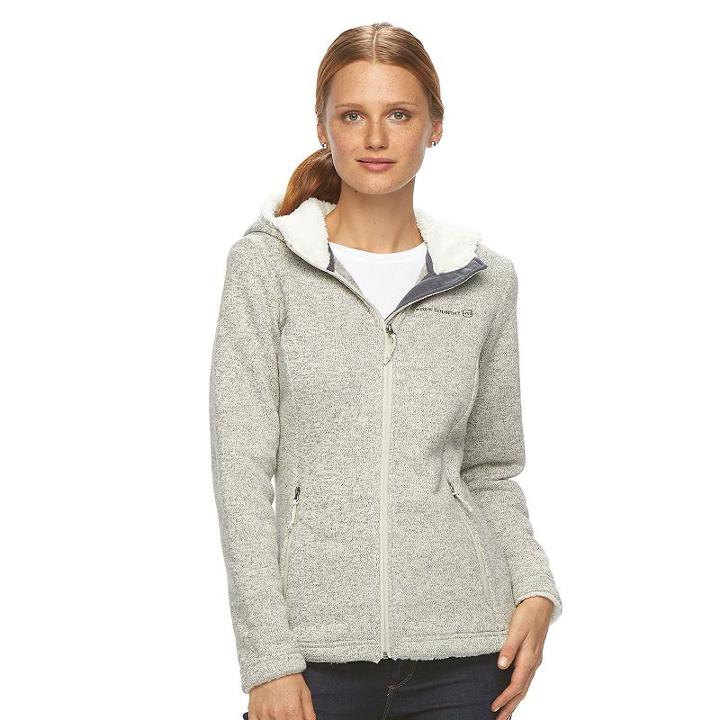 Women's Free Country Hooded Fleece Sweater Jacket, Size: Xl, Beige Over