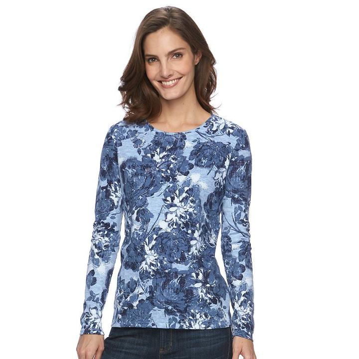 Women's Croft & Barrow&reg; Classic Crewneck Tee, Size: Medium, Blue (navy)