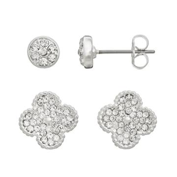 Duchess Of Dazzle Crystal Silver-plated Clover Stud Earring Set, Women's, Grey