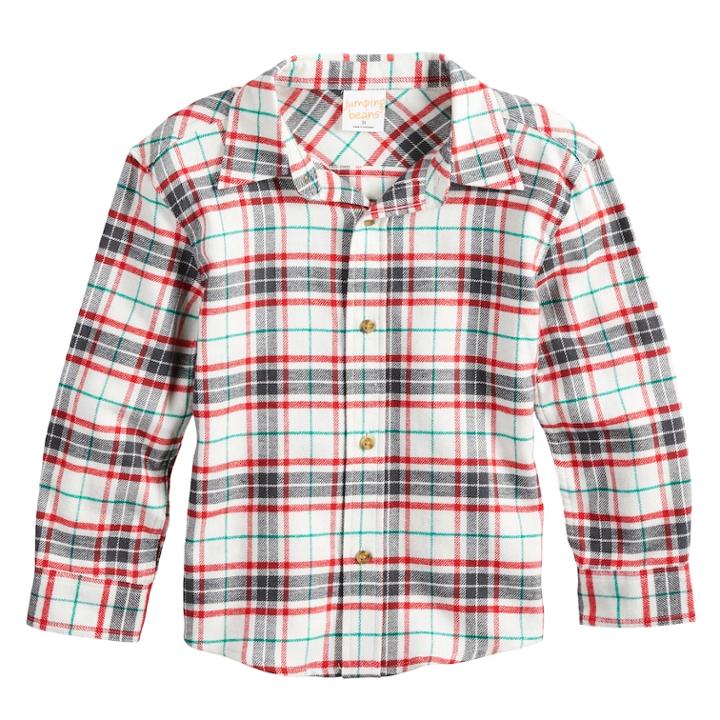 Toddler Boy Jumping Beans&reg; Plaid Flannel Button Down Shirt, Size: 2t, White