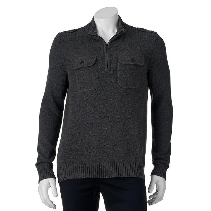 Men's Apt. 9&reg; Modern-fit Mockneck Quarter-zip Sweater, Size: Large, Dark Grey