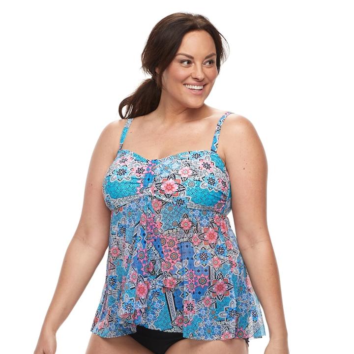 Plus Size Croft & Barrow&reg; Mesh Flyaway Tankini Top, Women's, Size: 16 W, Bandana Floral Paisley