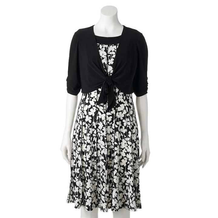 Women's Perceptions Floral A-line Dress & Cardigan Set, Size: Small, Oxford