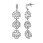 Sterling Silver Cubic Zirconia Openwork Triple Flower Linear Drop Earrings, Women's