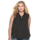 Juniors' Plus Size Candie's&reg; Print Lace-up Top, Girl's, Size: 3xl, Black