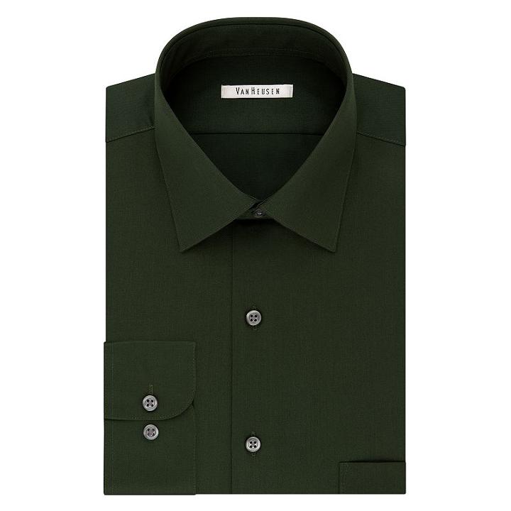 Men's Van Heusen Classic-fit Solid Dress Shirt, Size: 17.5-34/35, Med Green