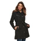 Women's Towne By London Fog Hooded Quilted Jacket, Size: Small, Black