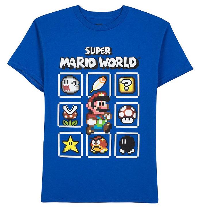 Boys 8-20 Super Mario World Pix Pack Tee, Boy's, Size: Large, Med Blue