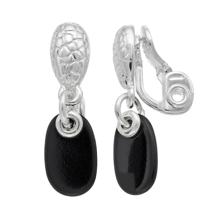 Dana Buchman Pebbled Double Drop Nickel Free Clip-on Earrings, Women's, Black