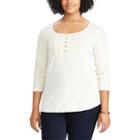 Plus Size Chaps Cotton Pintuck Lace Bib Top, Women's, Size: 2xl, White