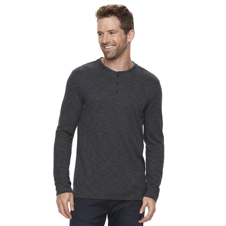 Men's Marc Anthony Slim-fit Slubbed Henley, Size: Large, Black