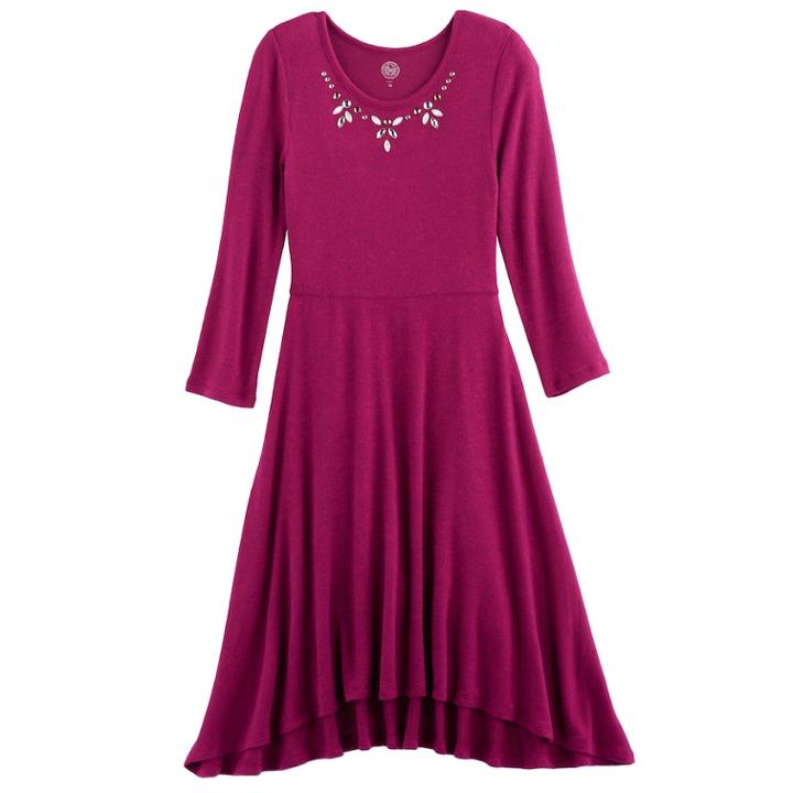 Girls 7-16 & Plus Size So&reg; Embellished Neck Cozy Dress, Size: 20 1/2, Med Pink