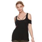 Women's Rock & Republic&reg; Cold-shoulder Strappy Tee, Size: Large, Black
