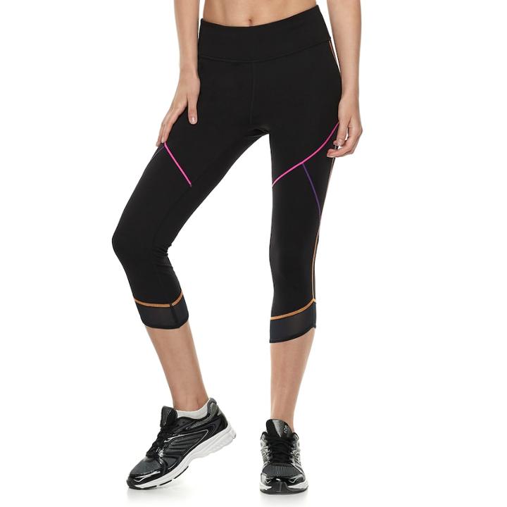 Women's Fila Sport&reg; Mesh Tulip Hem Capri Leggings, Size: Large, Black