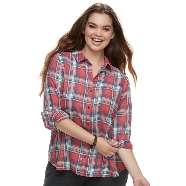 Juniors' Plus Size So&reg; Plaid Button Down Shirt, Teens, Size: 3xl, Med Red