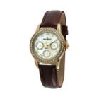 Peugeot Women's Mother-of-pearl Crystal Leather Watch - 3025, Brown