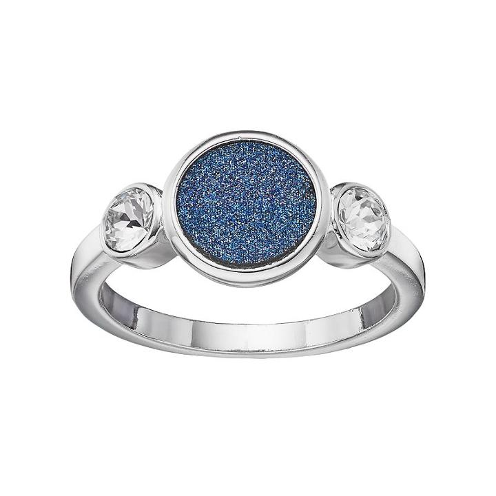 Brilliance Silver Plated Glitter Disc Ring With Swarovski Crystals, Women's, Size: 8, Blue