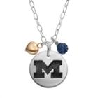 Fiora Crystal Sterling Silver Michigan Wolverines Team Logo & Heart Pendant Necklace, Women's, Size: 16, Blue