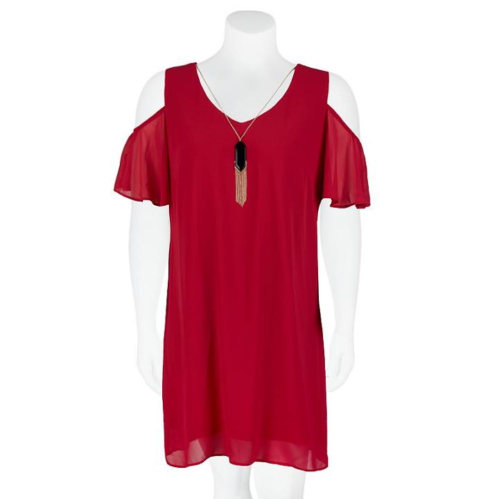 Juniors' Plus Size Iz Byer California Flutter Cold Shoulder Shift Dress, Girl's, Size: 1xl, Purple Oth