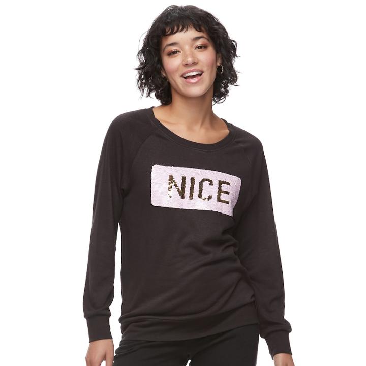 Juniors' Naughty Or Nice Flip Sequin Sweatshirt, Teens, Size: Xs, Black