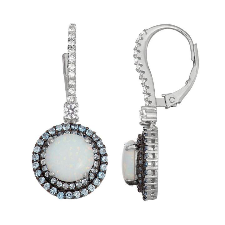 Sterling Silver Lab-created Opal, Blue Spinel & White Sapphire Circle Drop Earrings, Women's
