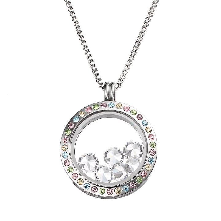 Blue La Rue Crystal Stainless Steel 1-in. Round Charm Locket - Made With Swarovski Elements, Women's, Size: 18, White