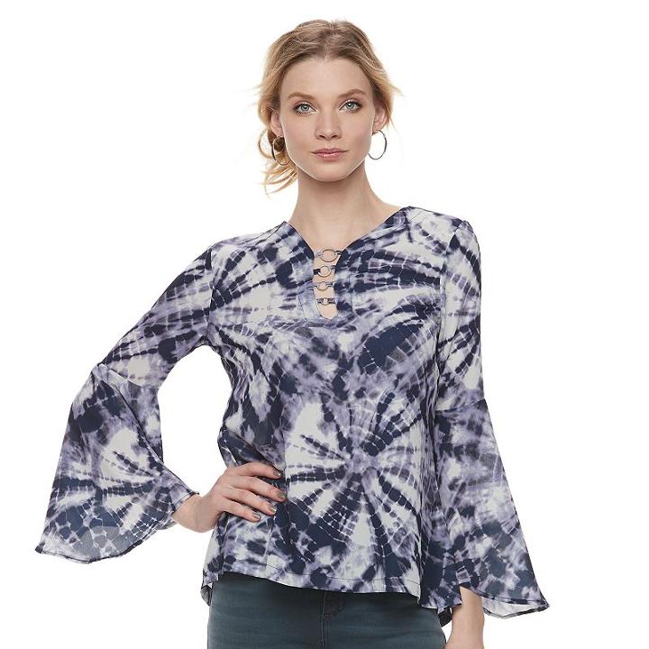 Women's Rock & Republic&reg; Bell Sleeve Flounce Top, Size: Large, Dark Blue
