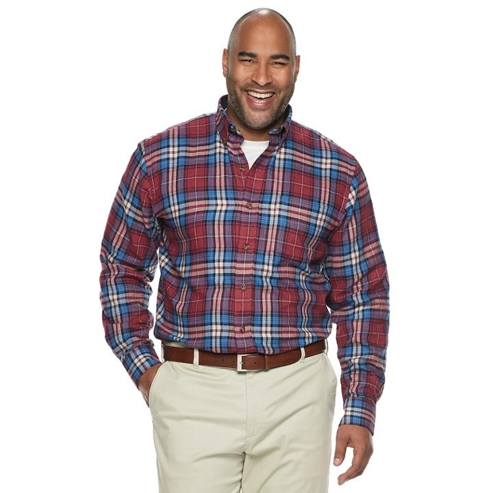 Big & Tall Izod Classic-fit Plaid Flannel Button-down Shirt, Men's, Size: Xxl Tall, Brt Red