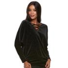 Women's Jennifer Lopez Velvet Glitter Lace-up Top, Size: Xl, Black