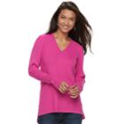 Women's Apt. 9&reg; Mixed Ribbed V-neck Sweater, Size: Xxl, Med Pink