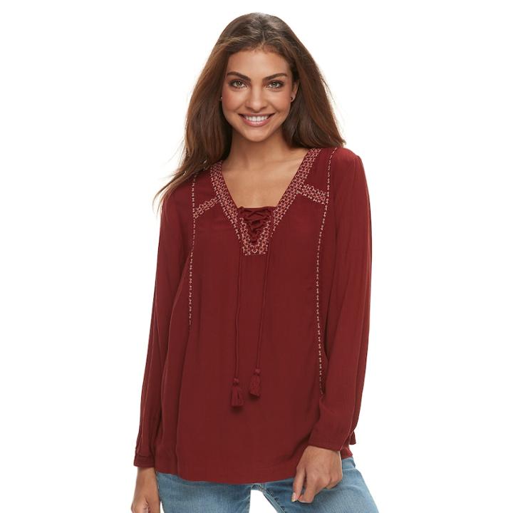 Petite Sonoma Goods For Life&trade; Lace-up Gauze Peasant Top, Women's, Size: M Petite, Pink