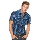 Men's Rock & Republic Plaid Woven Button-down Shirt, Size: Xl, Blue