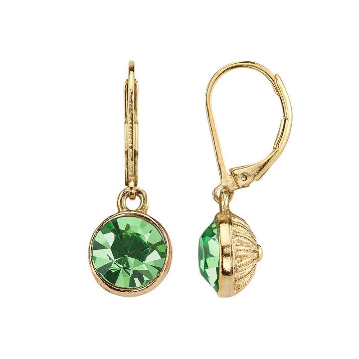 1928 Round Faceted Stone Drop Earrings, Women's, Green