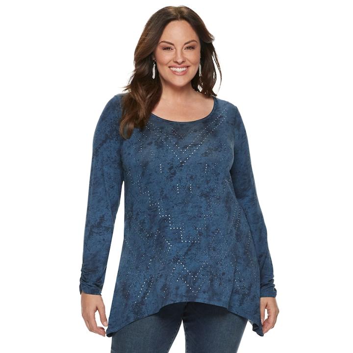 Plus Size World Unity Stud Sharkbite Top, Women's, Size: 2xl, Blue