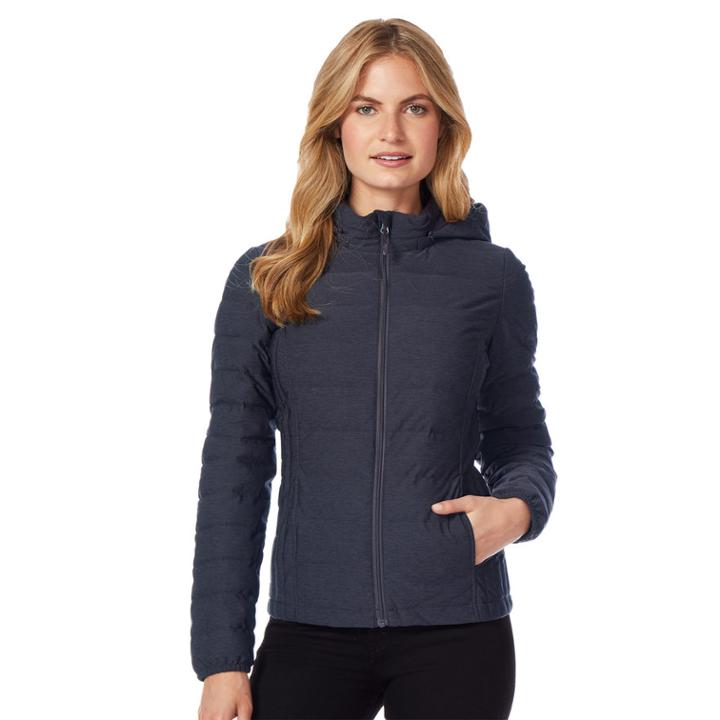 Women's Heat Keep Down Hooded Puffer Jacket, Size: Medium, Blue Other