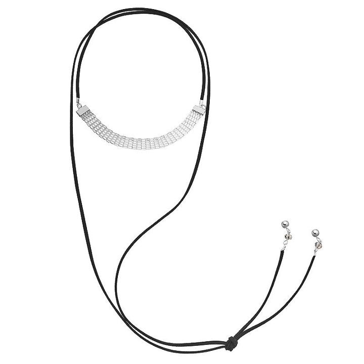 Long Mesh Black Faux Suede Wrap Necklace, Women's