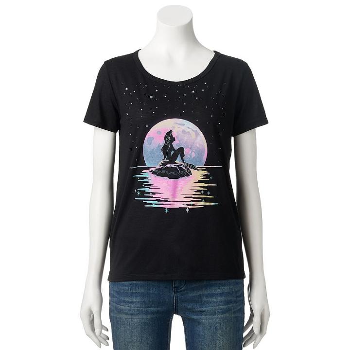 Disney's The Little Mermaid Ariel Juniors' Stars Graphic Tee, Girl's, Size: Large, Black