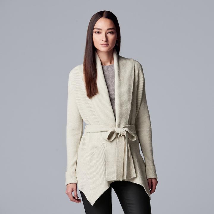 Women's Simply Vera Vera Wang Cozy Tie-front Cardigan Sweater, Size: Large, Silver