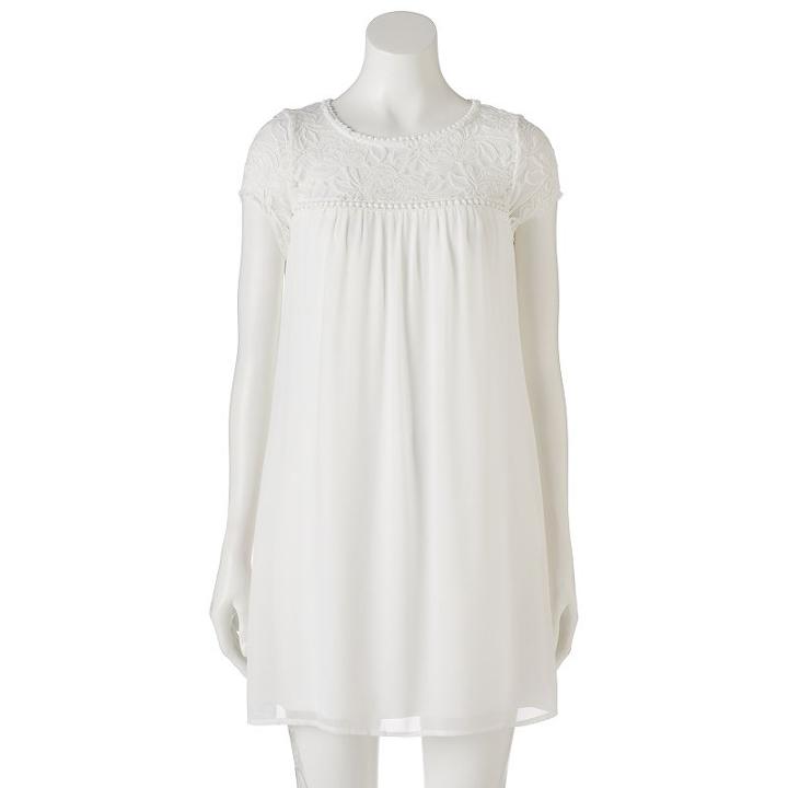 Juniors' Lily Rose Lace Yoke Swing Dress, Girl's, Size: Large, Natural