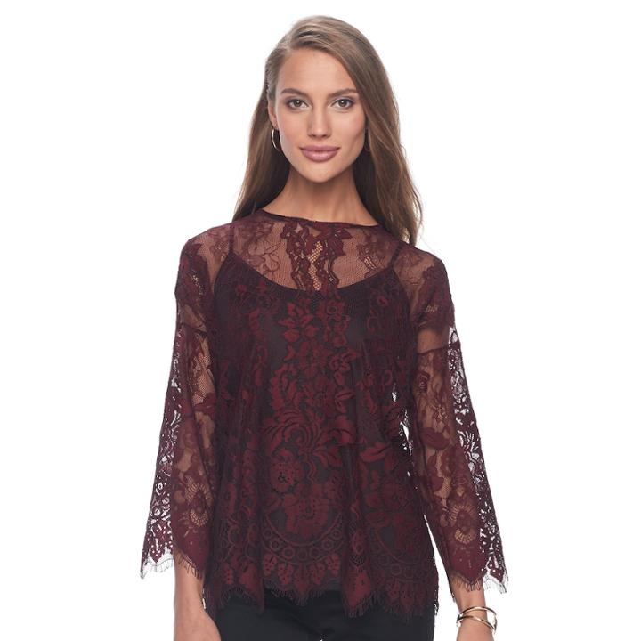 Women's Apt. 9&reg; Floral Lace Top, Size: Xxl, Red