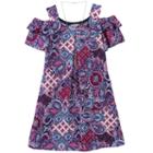 Girls 7-16 & Plus Size Speechless Printed Chiffon Cold Shoulder Dress With Necklace, Size: 16, Purple Oth