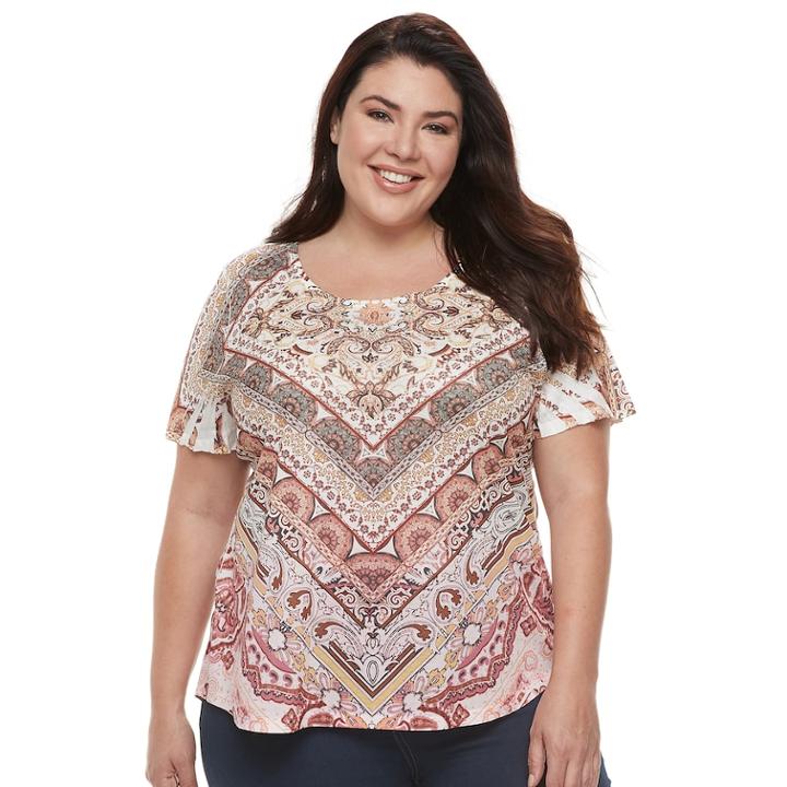 Plus Size World Unity Printed Top, Women's, Size: 3xl, Beige