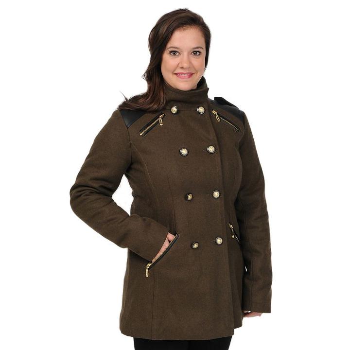 Women's Excelled Mixed-media Peacoat, Size: Medium, Green