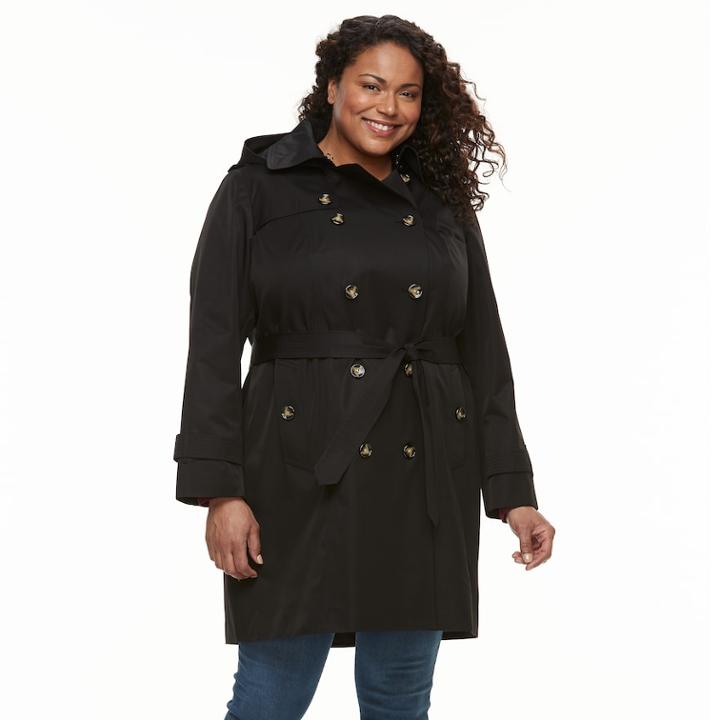 Plus Size Tower By London Fog Hooded Trench Coat, Women's, Size: 2xl, Black