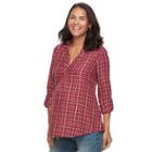 Maternity A:glow Plaid Flannel Tunic, Women's, Size: L-mat, Dark Red