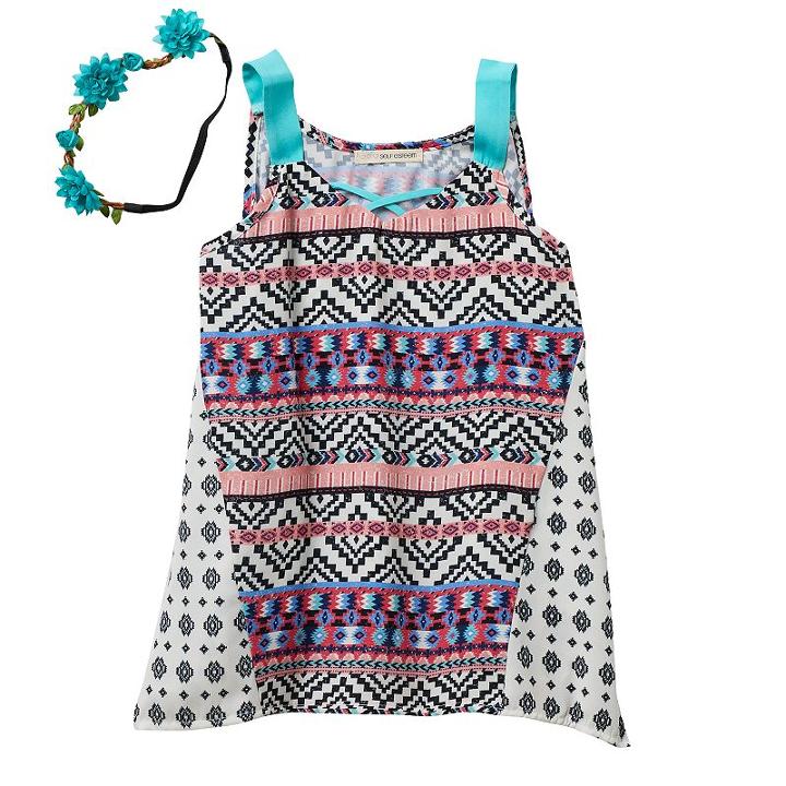 Girls 7-16 Self Esteem Woven Handkerchief Hem Tank Top With Headband Set, Girl's, Size: Medium, White