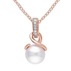 Freshwater Cultured Pearl & Diamond Accent Pink Rhodium-plated Sterling Silver Pendant Necklace, Women's, Size: 18, White