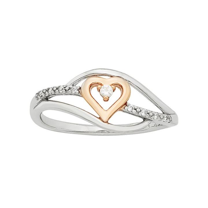 Two Tone Sterling Silver Diamond Accent Heart Promise Ring, Women's, Size: 8, White