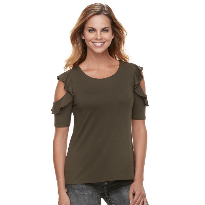 Women's Apt. 9&reg; Ruffle Cold-shoulder Tee, Size: Xxl, Dark Green